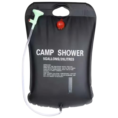 Hemore Camping -Duschbeutel, 5 Gallonen/20 l tragbarer Duschbeutel mit abnehmbarem Schlauch ＆ EIN/Aus -Duschkopf, Solar -Outdoor -Duschen zum Camping Beach Schwimmen von Hemore