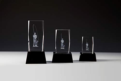 Henecka Angeln-Pokal, Glastrophäe 3D-Lasermotiv Angeln, Kristallglas, schwarzer Glassockel, mit Wunschgravur, Größe 11 cm von Henecka