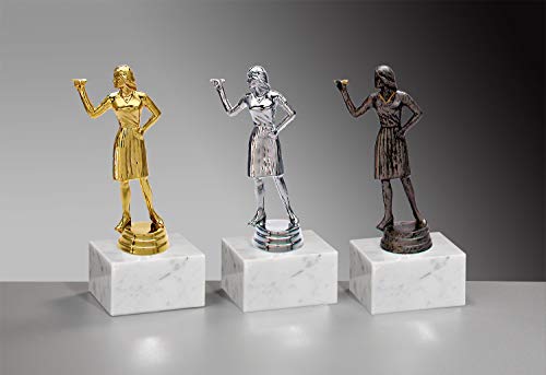 Henecka 🎯 Dart-Pokal, Dartspieler-Figur, Dart-Damen-Trophäe auf Marmorsockel, mit Wunschgravur, wählbar in 3 Farben (Gold) von Henecka