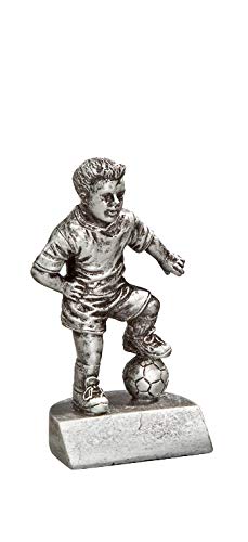 Henecka Fussball-Kinder-Pokal, Resinfigur Fußballjunge, Silber, mit Wunschgravur, Größe 11 cm von Henecka