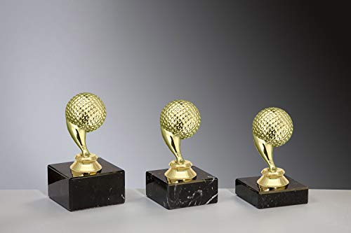 Henecka ⛳️ Golf Pokal, Golf-Trophäe, Golf-Schraubfigur Golfball Gold, Marmorsockel schwarz, mit Wunschgravur, wählbar in 3 Größen oder als 3er-Serie (Sockel 65 x 30 mm) von Henecka