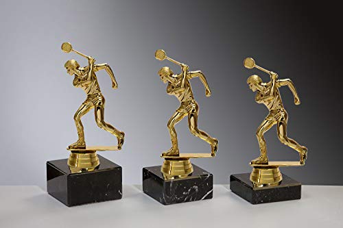 Henecka Herren Squash Pokal, Schraubfigur Squash-Spieler Gold, Marmorsockel schwarz, mit Wunschgravur, wählbar in 3 Größen oder als 3er-Serie (Sockel 65 x 20 mm) von Henecka