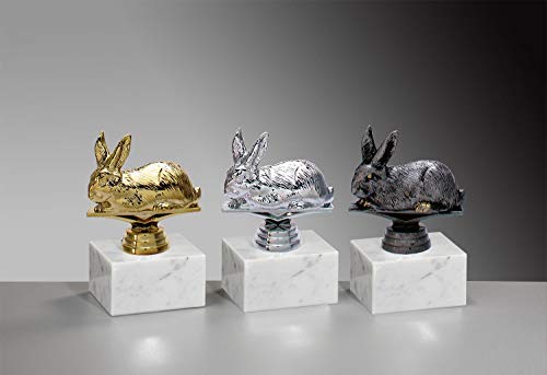 Henecka 🐇 Kaninchenzucht-Pokal, Hasen-Trophäe, Kaninchen/Hase auf Marmorsockel, mit Wunschgravur, wählbar in 3 Farben (Gold) von Henecka