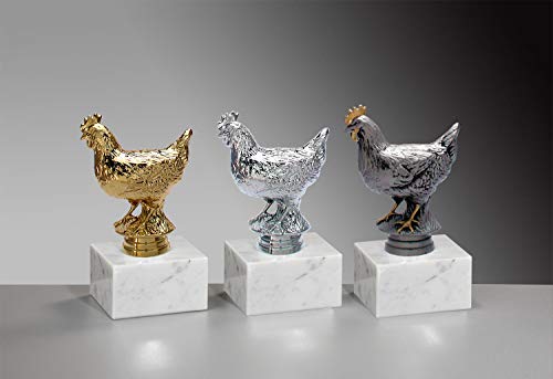 Henecka Kleintierzucht-Pokal, Henne-Trophäe, Huhn auf Marmorsockel, mit Wunschgravur, wählbar in 3 Farben (Resin) von Henecka