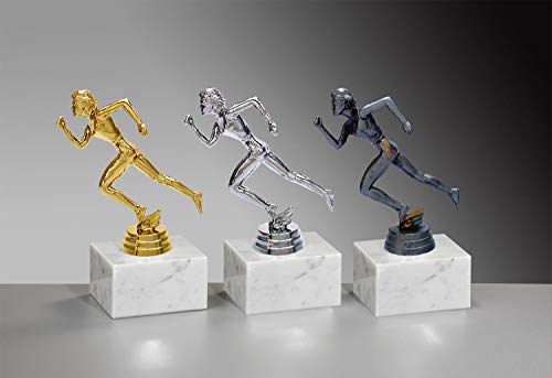 Henecka 👟 Leichtathletik-Pokal, Leichtathletik-Trophäe, Leichtathletik Damen auf Marmorsockel, mit Wunschgravur, wählbar in 3 Farben (Gold) von Henecka