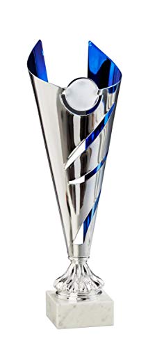 Henecka Luxury-Metalltrophäe Serie Grace, Silber-Blau, mit Wunschgravur und auswählbarem Sport-Emblem, Größe 43,5 cm von Henecka