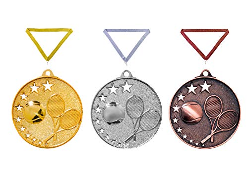 Henecka Medaille Tennis, Medaillen mit Wunschgravur, inklusive Halsband, wählbar in Gold, Silber, Bronze, oder als 3er-Serie (Gold) von Henecka
