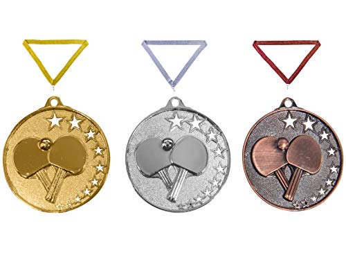 Henecka Medaille Tischtennis, Medaillen mit Wunschgravur, inklusive Halsband, wählbar in Gold, Silber, Bronze, oder als 3er-Serie (Bronze) von Henecka