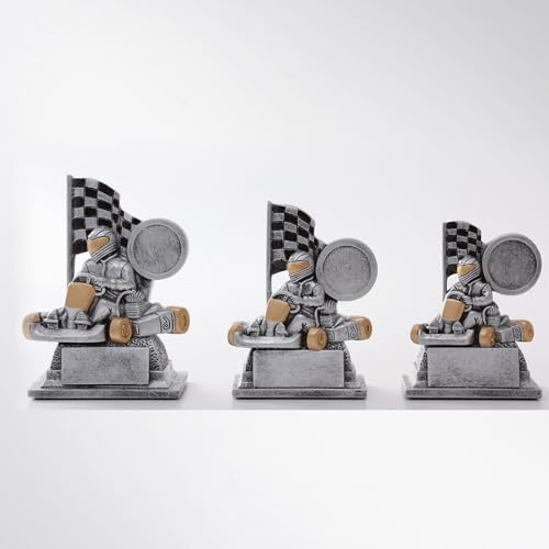 Henecka Motorsport Kart-Pokal, Resinfigur Motorsport Kart, Silber mit Gold, mit Wunschgravur und auswählbarem Sport-Emblem, Größe 10,7 cm von Henecka