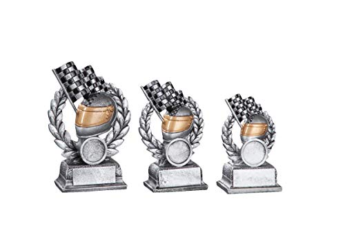 Henecka Motorsport-Pokal, Resinfigur Motorsport Helm, Silber mit Rosegold, mit Wunschgravur und auswählbarem Sport-Emblem, Größe 15,2 cm von Henecka
