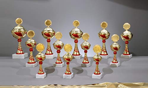 Henecka Pokal Serie Clarita, Gold-rot, mit Wunschgravur und auswählbarem Sport-Emblem, Größe 34,9 cm von Henecka