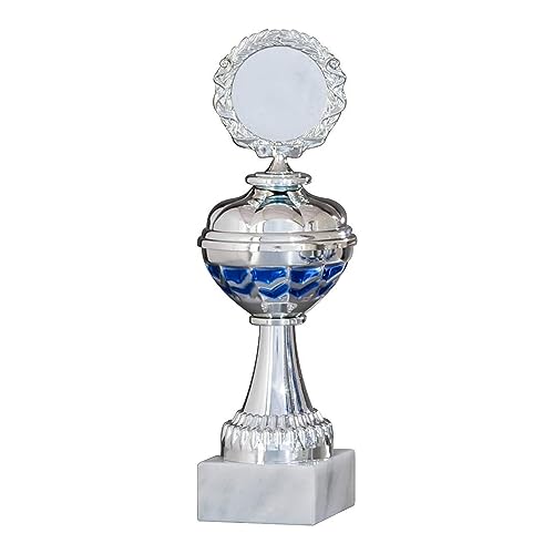 Henecka Pokal Serie Economy, Silber-blau, mit Wunschgravur und auswählbarem Sport-Emblem, Größe 23,5 cm von Henecka