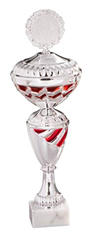 Henecka Pokal Serie Ellen, Silber-rot, mit Wunschgravur und auswählbarem Sport-Emblem, Größe 29 cm von Henecka