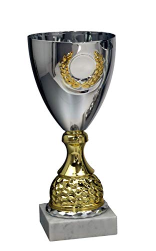 Henecka Pokal Serie Klondike, Silber-Gold, mit Wunschgravur und auswählbarem Sport-Emblem, Größe 37,3 cm von Henecka