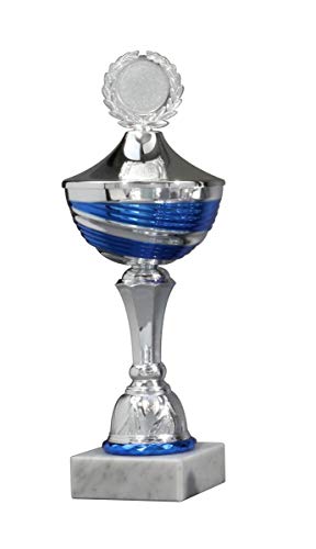 Henecka Pokal Serie Nikita, Silber-blau, mit Wunschgravur und auswählbarem Sport-Emblem, Größe 34,2 cm von Henecka