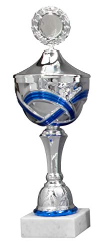 Henecka Pokal Serie Wilma, Silber-blau, mit Wunschgravur und auswählbarem Sport-Emblem, Größe 49,5 cm von Henecka