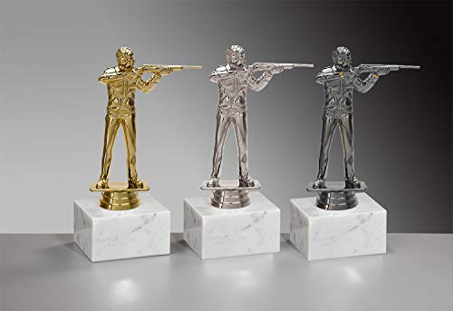 Henecka 🏹 Schießport-Pokal, Schützen-Trophäe, Gewehr-Schütze auf Marmorsockel, mit Wunschgravur, wählbar in 3 Farben (Gold) von Henecka