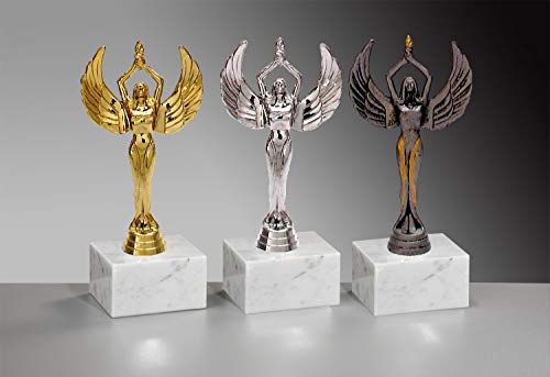 Henecka Siegesgöttin Pokal, Trophäe, Siegesgöttin auf Marmorsockel, mit Wunschgravur, wählbar in 3 Farben (Gold) von Henecka