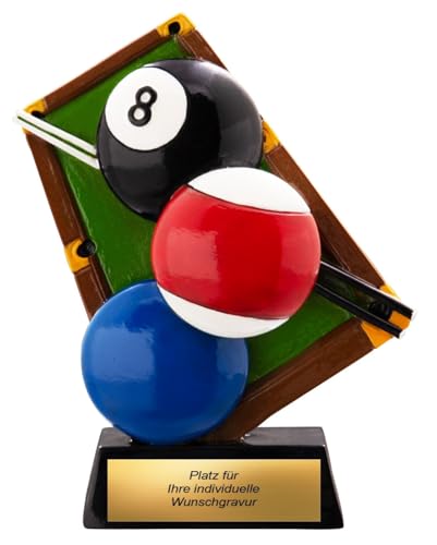 Henecka • Billard Pokal • Billard Trophäe • Billard Wanderpokal • Billardbälle auf Tisch mit Queues • Billard Pokal mit Wunschtext • Billiard Turnier • Größe 12,7 cm von Henecka