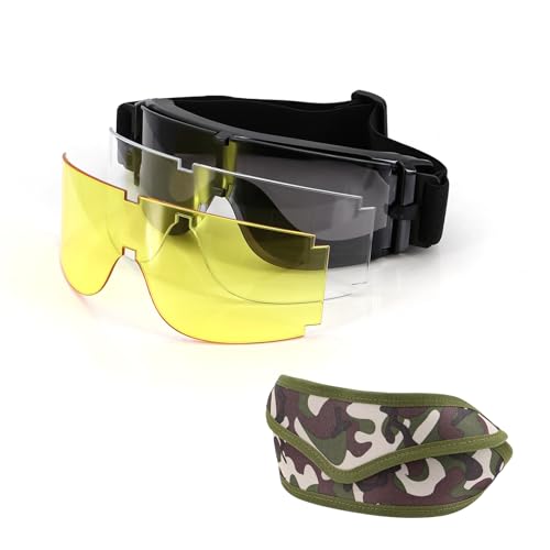 Hensych UV-400-für Männer und Frauen,Schutz blendfrei, Fahrradbrille, Sport-Sonnenbrille Schutzbrille mit 3 Austauschbaren Beschlagfrei & Kratzfest Gläsern Schießbrille für Sportschützen von Hensych