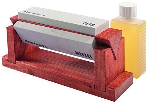Herbertz Erwachsene Holzblock mit 3 Abziehsteinen, 150x45x15 mm, Schärföl Schärfprodukte, Mehrfarbig, One Size von Herbertz