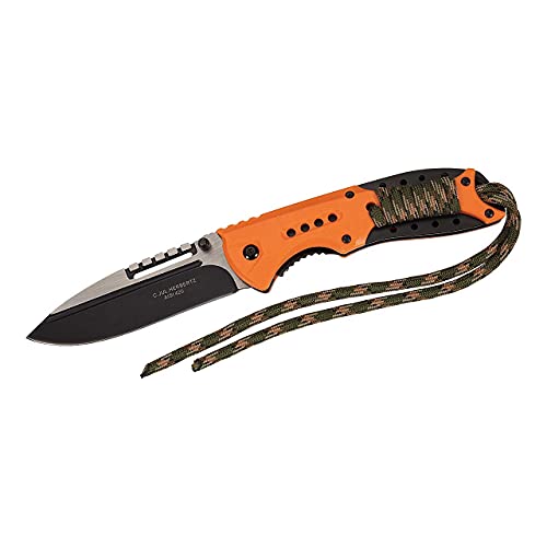 Herbertz Einhandmesser, Stahl AISI 420, beschichtet, Liner Lock, orangefarbene Kunststoffschalen, Paracord, Clip, hochwertiges Klappmesser, scharfes Taschenmesser von Herbertz