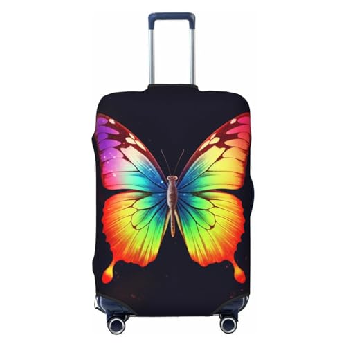 HerfsT Kofferhülle mit Regenbogen-Schmetterlings-Aufdruck, elastisch, waschbar, staubdicht, Gepäckschutz für Reisen, passend für 45,7 - 81,3 cm, Schwarz , M von HerfsT
