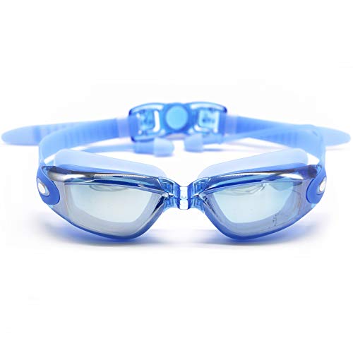 Hersvin Kurzsichtig Schwimmbrillen (0 bis -800) Kurzsichtigkeit UV400 Anti-UV Anti Nebel Sehstärke Schutzbrille mit Abnehmbare Nasenbrücke für Erwachsene Männer Frauen Kinder (Blau, -1.5) von Hersvin