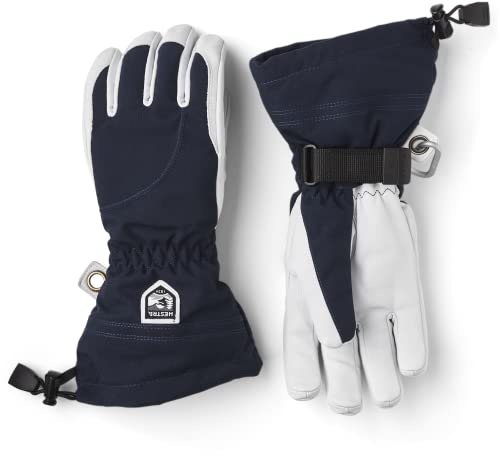 Hestra Heli Ski-Handschuh für Damen, klassischer 5-Finger-Schneehandschuh aus Leder zum Skifahren, Snowboarden und Bergsteigen (Damen-Passform), Marineblau/Offwhite, 7 von HESTRA