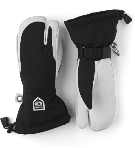 HESTRA Skihandschuhe für Damen, bei kaltem Wetter, DREI-Finger-Handschuhe aus Leder, Damen, 30612, Black/Off White, 6 von HESTRA