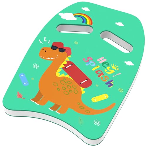 HeySplash Schwimmbrett, Kinder PE Schaumstoff Schwimmen Kickboard mit Griffen und Cartoon Muster Schwimmbrett Kick für Kinder Schwimmtraining Lernen Spielen am Pool See, Hellgrün Dinosaurier von HeySplash