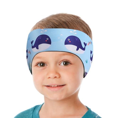 HeySplash Schwimm Stirnband Kinder, Ohrenschutz Schwimmen Kinder Neopren Stirnband mit Hohe Elastizität & Klettverschluss, Schwimmstirnbänder Kinder Wasserdicht Schwimmen Baden - M, Blauwal von HeySplash