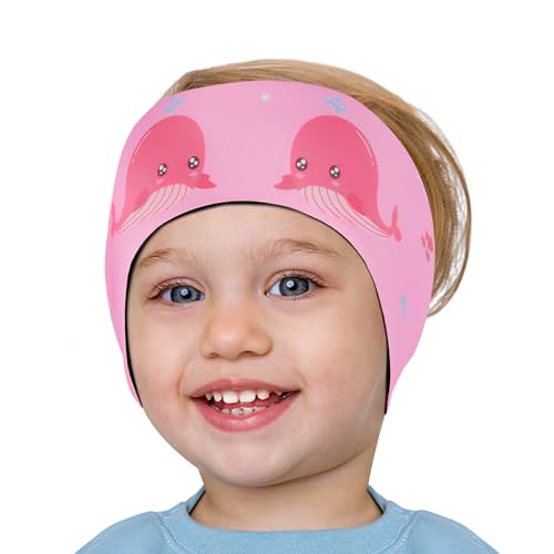 HeySplash Schwimm Stirnband Kinder, Ohrenschutz Schwimmen Kinder Neopren Stirnband mit Hohe Elastizität & Klettverschluss, Schwimmstirnbänder Kinder Wasserdicht Schwimmen Baden- S, Rosa Whale von HeySplash