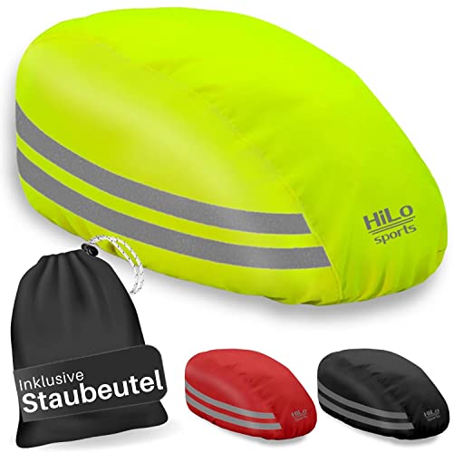 HiLo sports Helmbezug wasserdicht mit Sicherheits-Reflektoren - Einheitsgröße Helmüberzug Fahrradhelm - Helm Regenschutz - Helmüberzieher Fahrrad (neon-gelb) von HiLo sports