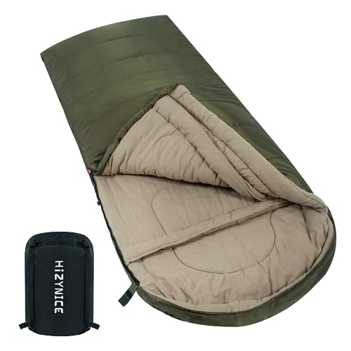 HiZYNICE Schlafsäcke für Erwachsene, extra groß, breit, kaltes Wetter, 0 Grad, XL, XXL, Übergröße, grüner linker Reißverschluss von HiZYNICE