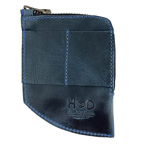Hide & Drink, EDC Pocket Wallet Handgefertigt aus Vollnarbenleder, Aufbewahrungsbox für Bargeld, Reißverschluss Organizer, Kartenhalter, Reisezubehör, Schiefer, Blau, Slate Blue, Classic von Hide & Drink