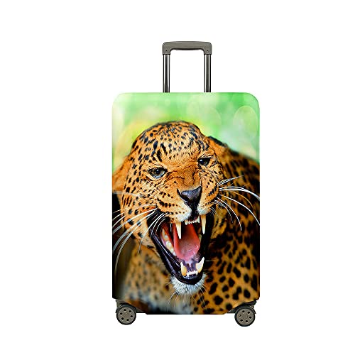 Highdi 3D Leopard Kofferhülle, Elastisch Reise Kofferschutzhülle Reisekoffer Koffer Schutzhülle, Kofferhülle Kofferschutzhülle mit Reißverschluss, Kratzfest Kofferschutz (Grün,L (26-28 Zoll)) von Highdi