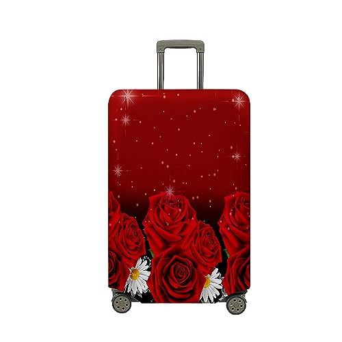 Highdi 3D Rosendruck Kofferschutzhülle, Elastisch Kofferhülle, Staubdichte Reisekoffer Hülle, Koffer Schutzhülle, Kofferhülle mit Reißverschluss, Waschbar Kofferschutz (Rot,XL (29-32 Zoll)) von Highdi