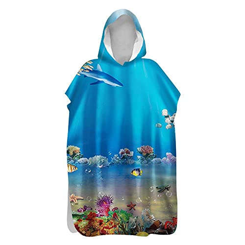 Highdi Handtuch Surf Poncho mit Kapuze Erwachsene für Damen Herren Teenager, Badeponcho Handtuch Poncho aus Mikrofaser auch als Umkleidehilfe Strand (80x145cm,Tiefsee) von Highdi