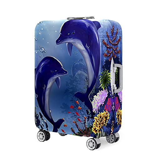 Highdi Kofferschutzhülle, Delfin Druck Elastisch Reise Kofferhülle, 3D Waschbar Koffer Schutzhülle, Kofferhülle Kofferschutzhülle mit Reißverschluss, Kratzfest Kofferschutz (Koralle,XL) von Highdi