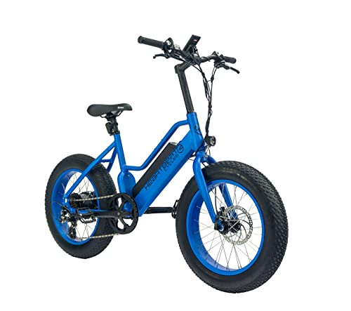 Highphoria Kinder E-Bike 20 Zoll • Fat Tire Elektrofahrrad für Kids • E-Mountainbike mit 250W Motor • 7-Gänge Pedelec (Blau/Blau) von Highphoria
