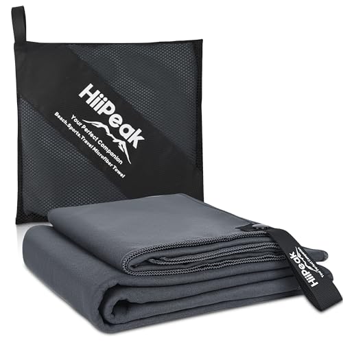 HiiPeak Mikrofaser Handtuch 2 Stück (160cmx80cm + 80cmx40cm) microfaser handtücher Fitness Handtuch Schnelltrocknend saugfähiges Sporthandtuch Fitnessstudio Schwimm und Gym Handtuch (Dunkelgrau) von HiiPeak