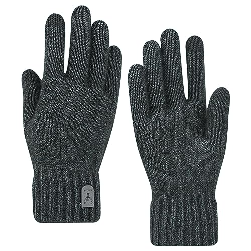 Hileyu Winter Touchscreen Handschuhe,Warme Winterhandschuhe für Männer,Gestrickt Rutschfester Wollhandschuh Strick Sport Warme Handschuhe für Skifahren Radfahren und SMS (Dunkelgrau) von Hileyu