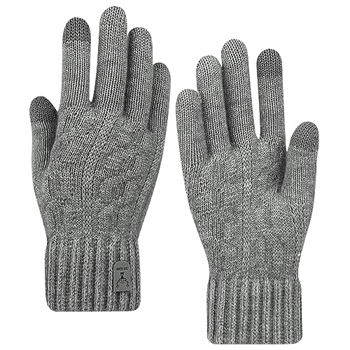 Winter Touchscreen Handschuhe,Warme Winterhandschuhe für Männer,Gestrickt Rutschfester Wollhandschuh Strick Sport Warme Handschuhe für Skifahren Radfahren und SMS (Hellgrau) von Hileyu