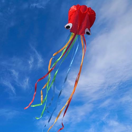 Hillylolly Octopus Drachen Groß, Flugdrachen Einleiner, Winddrachen Für Kinder, Drachenfliege, Drachen Steigen Spiele für Erwachsene, Kinder ab 10 Jahren, inkl Drachenschnur, Rot von Hillylolly