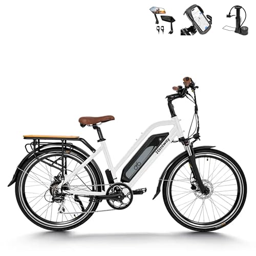 Himiway City Pedelec E-Bike Weiß mit 250W Motor für Damen & Herren,26 Zoll Elektrisches City Bike mit 36V 18,2Ah 655Wh Akku,Elektrofahrrad bis 120km für Pendeln, hydraulische Bremsen,CE-Konform von Himiway