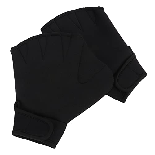 2 Stück Schwimmhäute Handschuhe Offene Finger Verstellbare Schwimmtrainingshandschuhe mit Handschlaufe Zum Schwimmen Tauchen Schwarz (L) von Hiraith