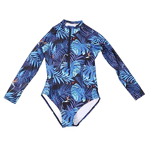 Hiraith Damen-Badeanzug, Langärmelig, Langärmelig, Bunter Blatt-Blumendruck, mit Reißverschluss, Surf-Badeanzug (M) von Hiraith