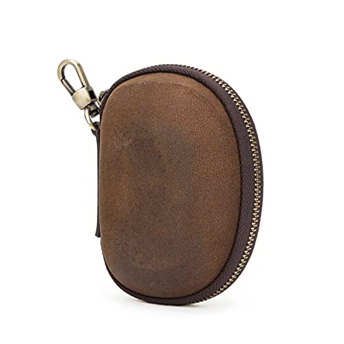 Hiram Aufbewahrungstasche für Kopfhörer, echtes Leder, Münzgeldbörse, tragbar, faltbar, Reiseetui, weiches Leder, Aufbewahrungsbox mit Schlüsselanhänger-Haken, 1116-Kaffee, 8x4.5x11cm, Retro von Hiram