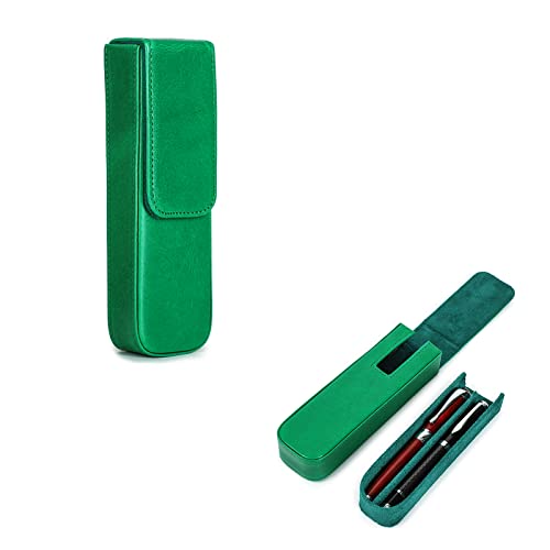 Hiram Federmäppchen, pflanzlich gegerbtes Leder, Aufbewahrungsbox für Füllfederhalter mit verstecktem Magnetverschluss, grün, For 2 Pens, Modern von Hiram